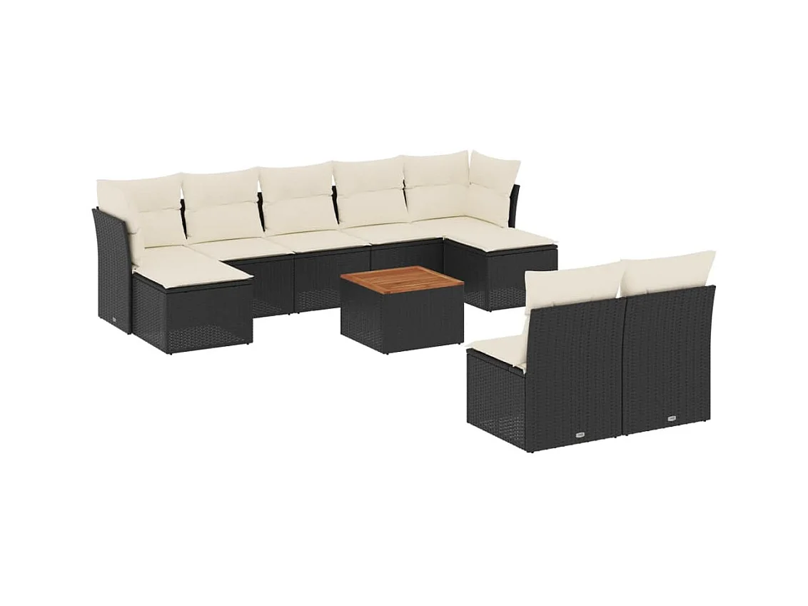 Salon de jardin 10 pcs avec coussins noir résine tressée