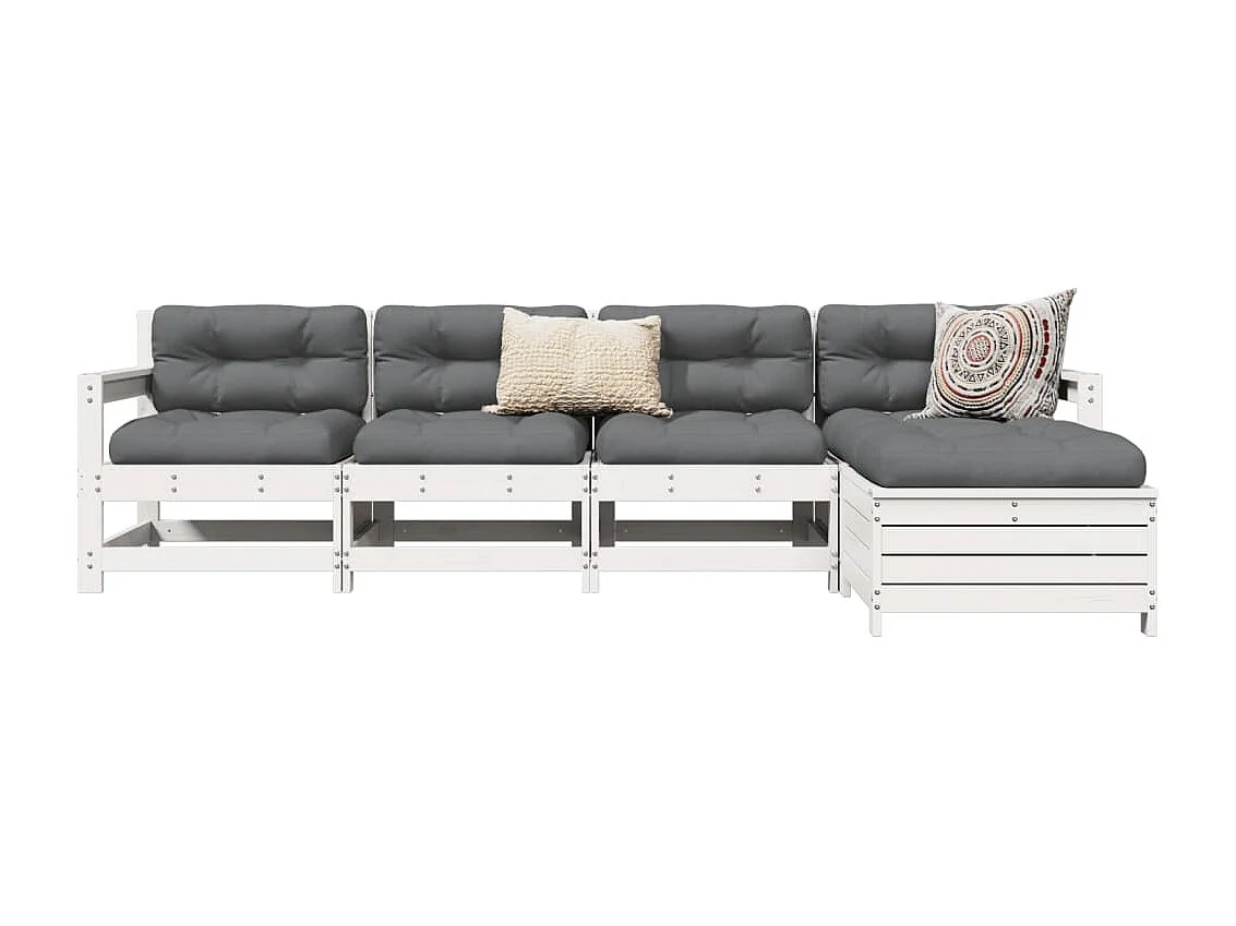 Salon de jardin 5 pcs blanc bois massif de pin