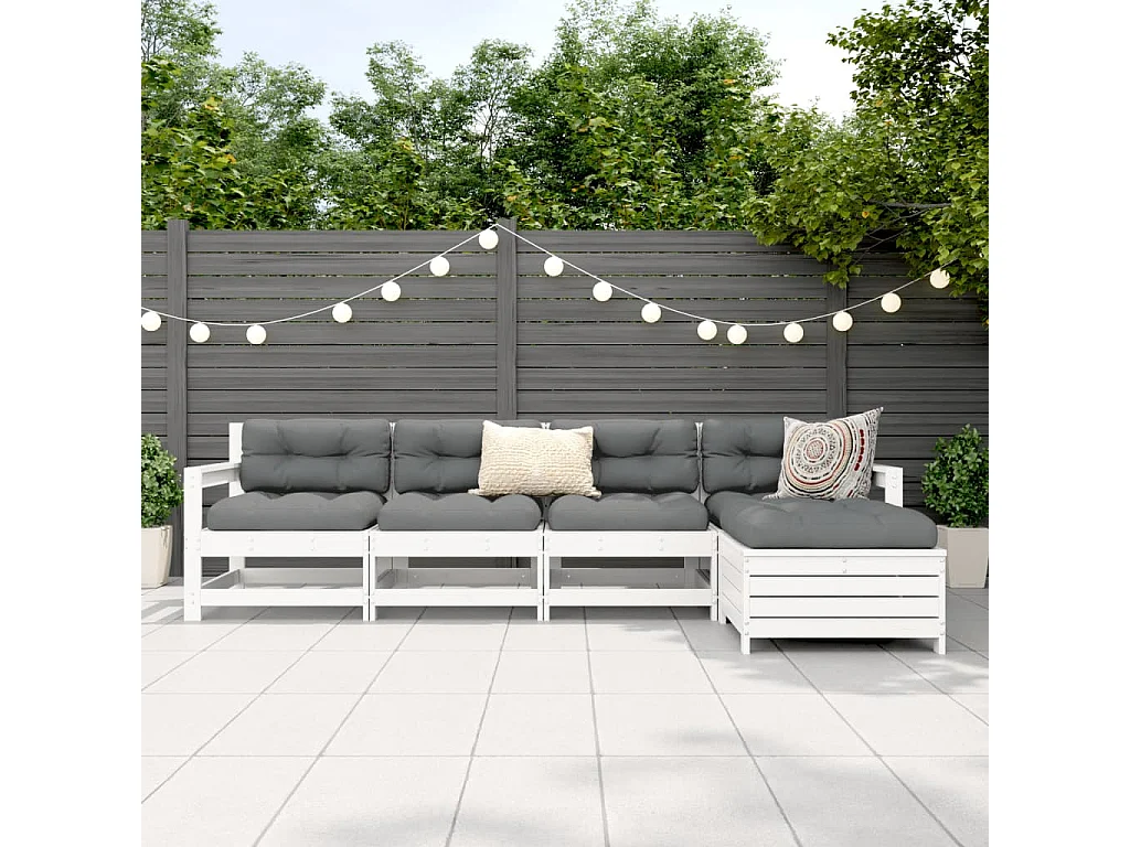 Salon de jardin 5 pcs blanc bois massif de pin