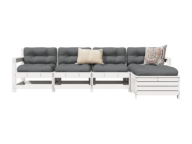 Salon de jardin 5 pcs blanc bois massif de pin