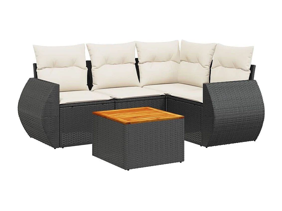 Salon de jardin 5 pcs avec coussins noir résine tressée