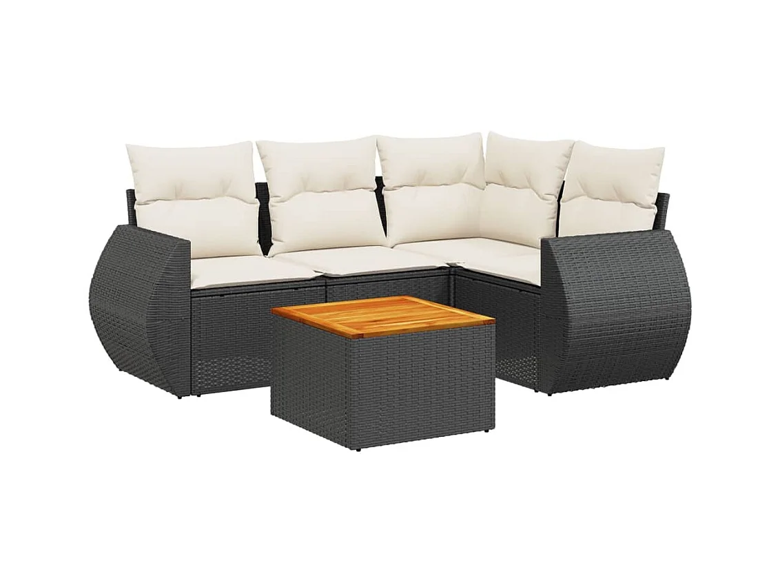 Salon de jardin 5 pcs avec coussins noir résine tressée