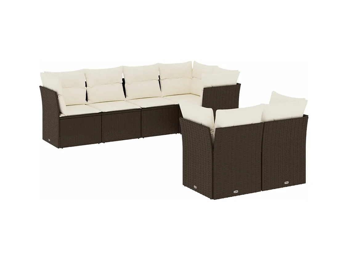 Salon de jardin avec coussins 7 pcs marron résine tressée