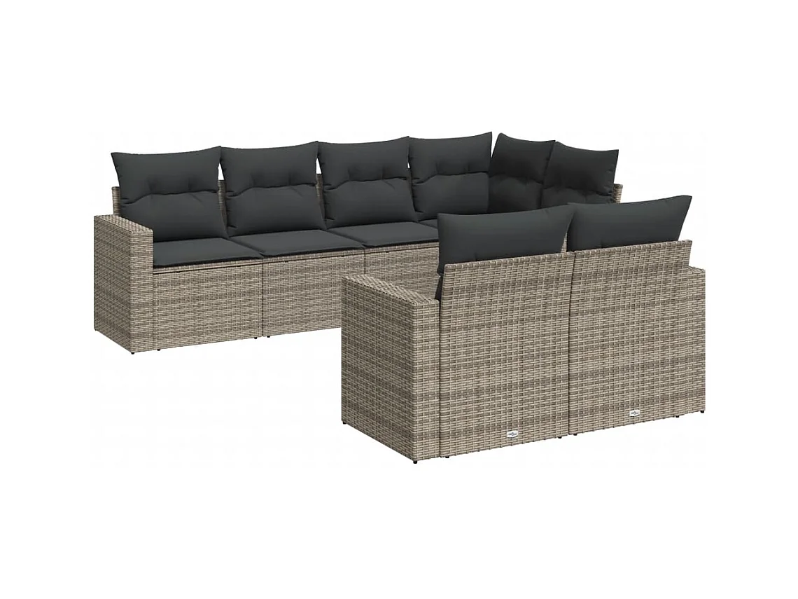 Salon de jardin avec coussins 7 pcs gris résine tressée