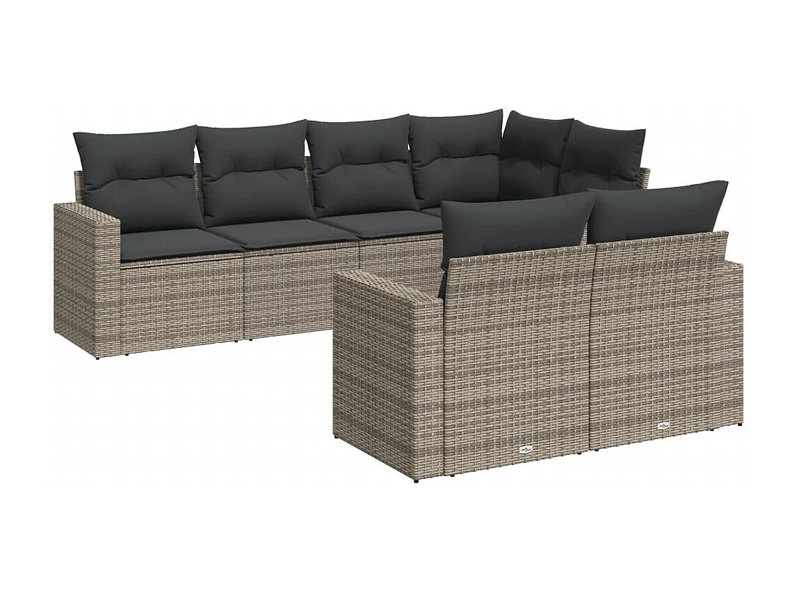 Salon de jardin avec coussins 7 pcs gris résine tressée