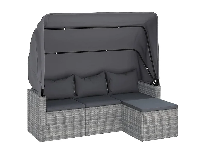 Canapé de jardin 3 places avec toit et repose-pieds Gris