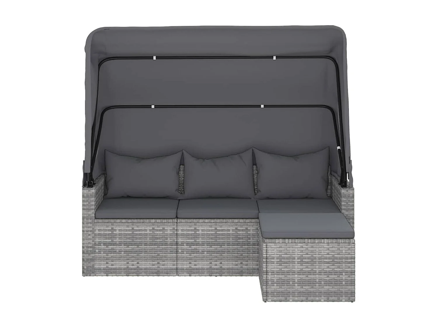 Canapé de jardin 3 places avec toit et repose-pieds Gris