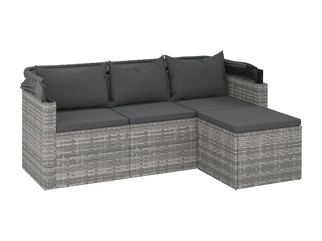Canapé de jardin 3 places avec toit et repose-pieds Gris