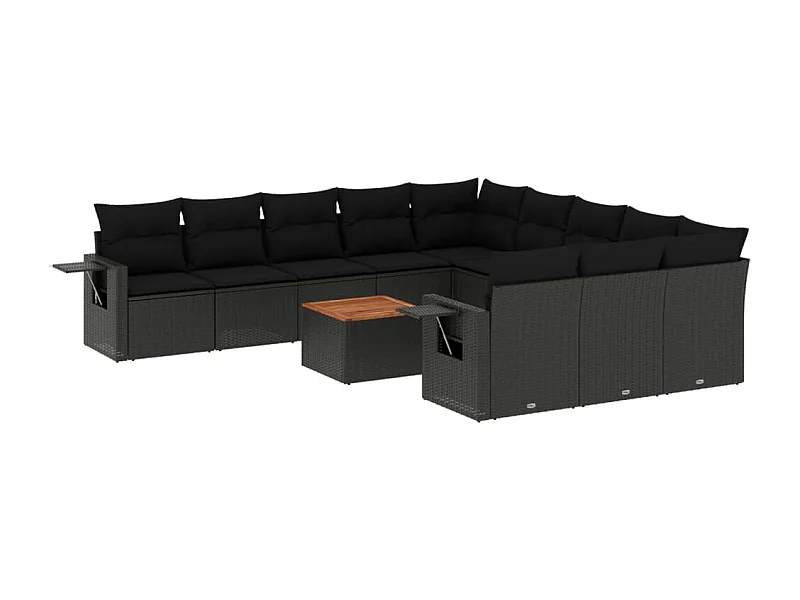 Salon de jardin 12 pcs avec coussins noir résine tressée