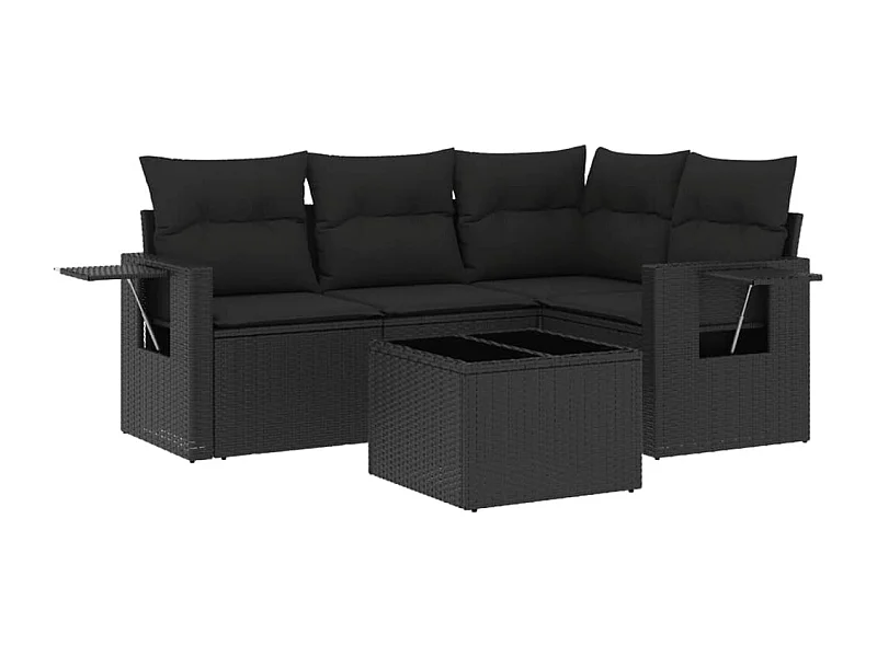 Salon de jardin 5 pcs avec coussins noir résine tressée