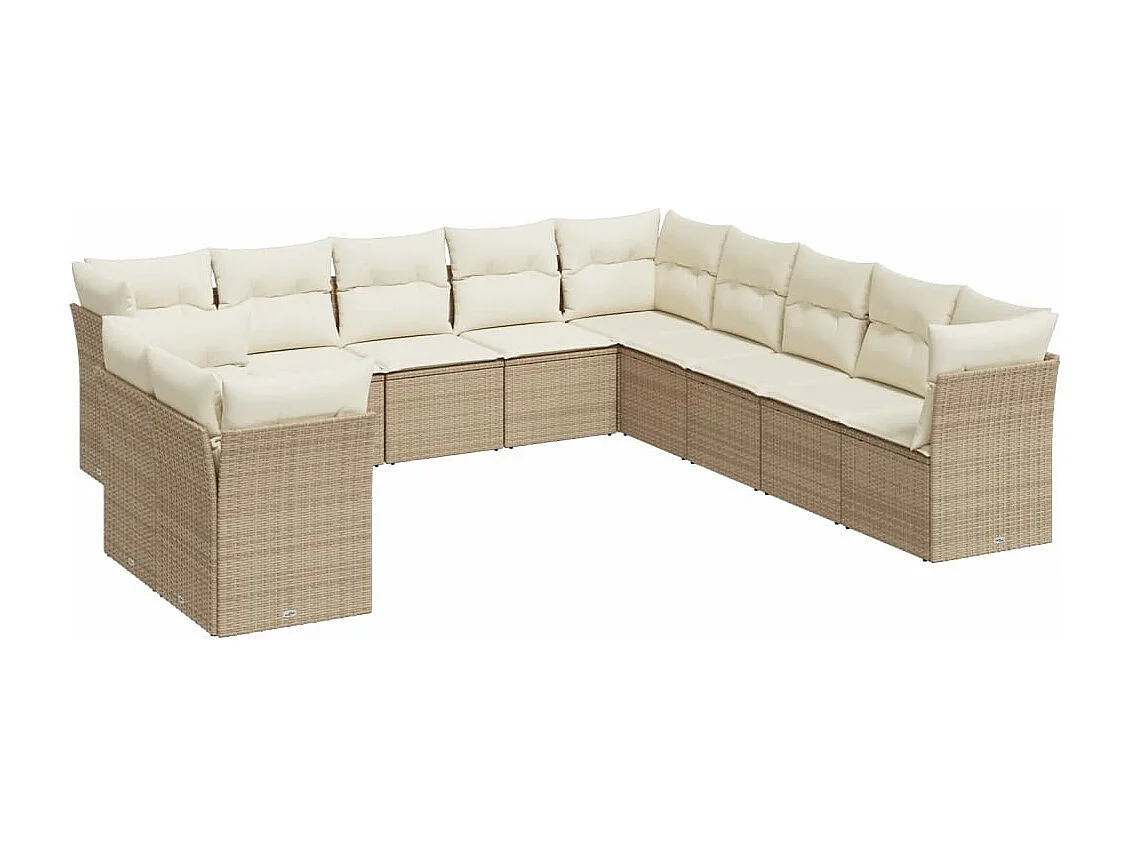 Salon de jardin 11 pcs avec coussins beige résine tressée