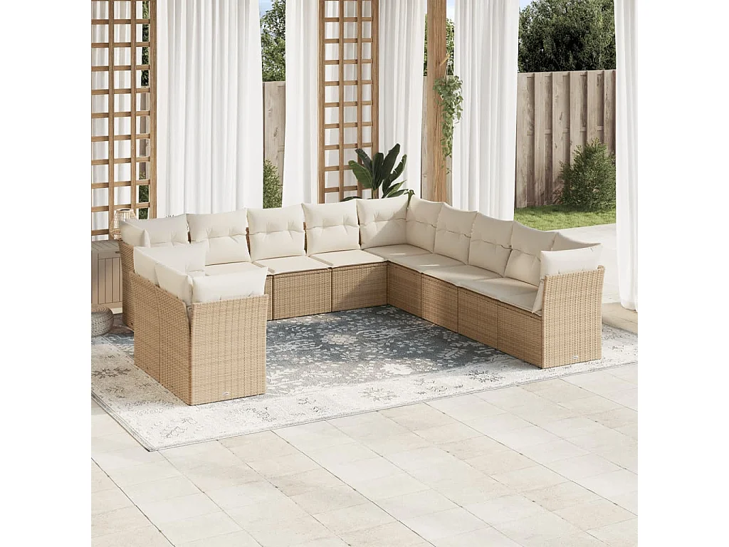 Salon de jardin 11 pcs avec coussins beige résine tressée