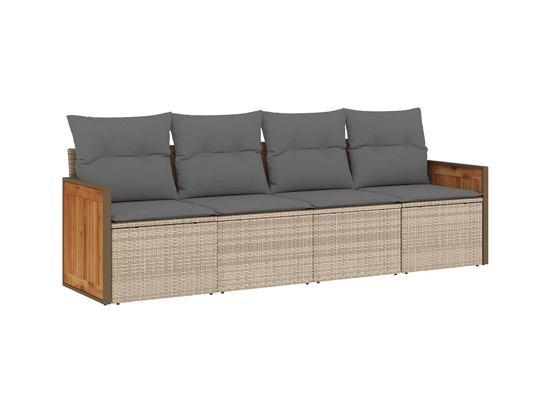 Salon de jardin avec coussins 4 pcs beige résine tressée