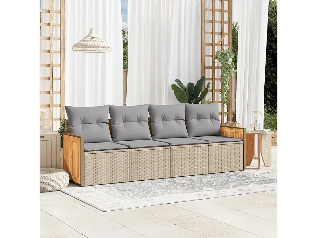 Salon de jardin avec coussins 4 pcs beige résine tressée
