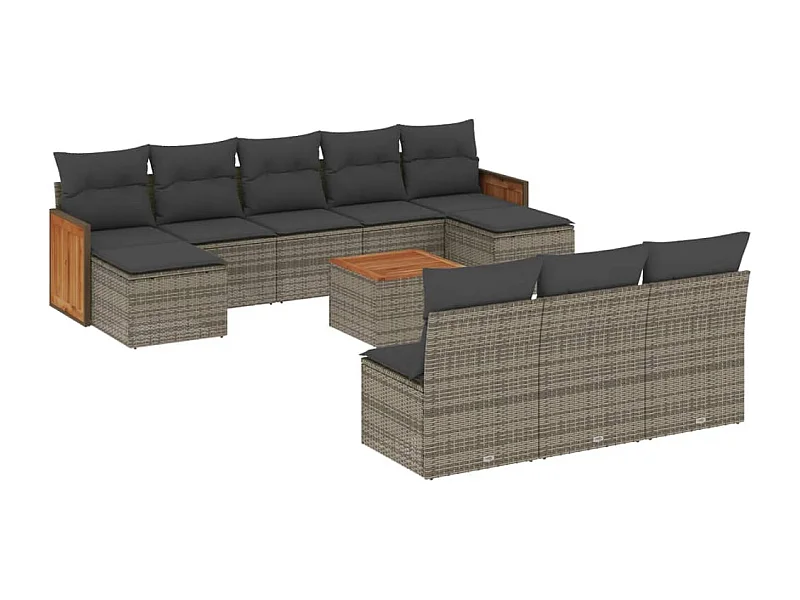 Salon de jardin 11 pcs avec coussins gris résine tressée