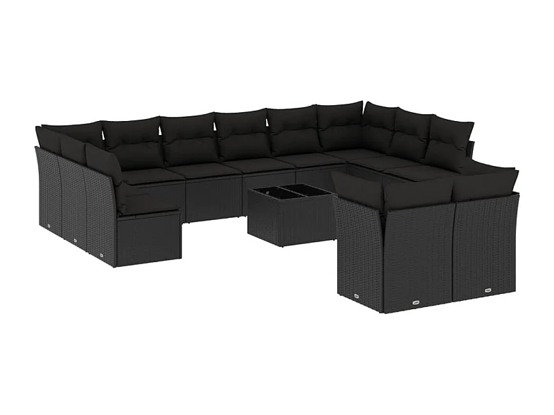 Salon de jardin avec coussins 13 pcs noir résine tressée