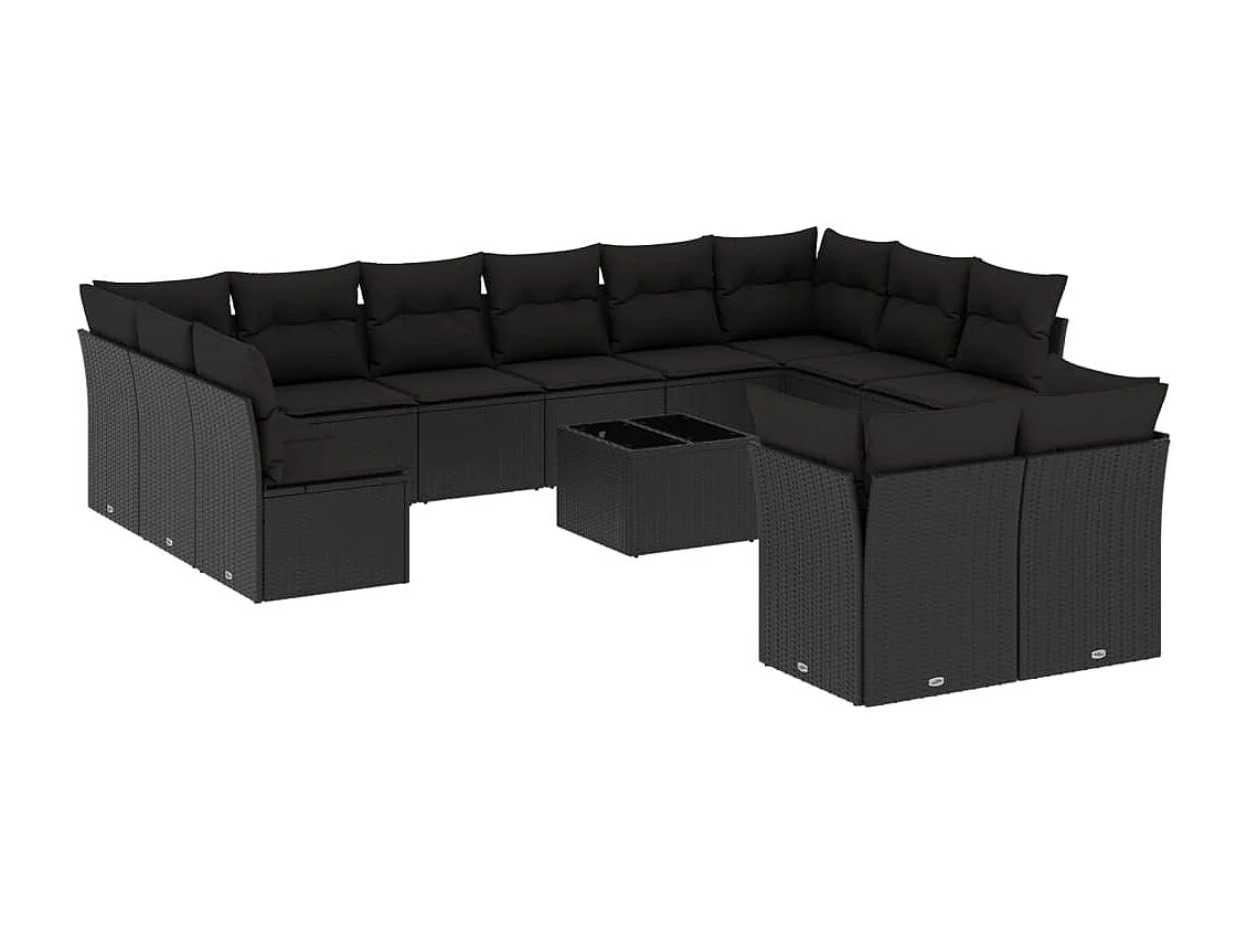 Salon de jardin avec coussins 13 pcs noir résine tressée
