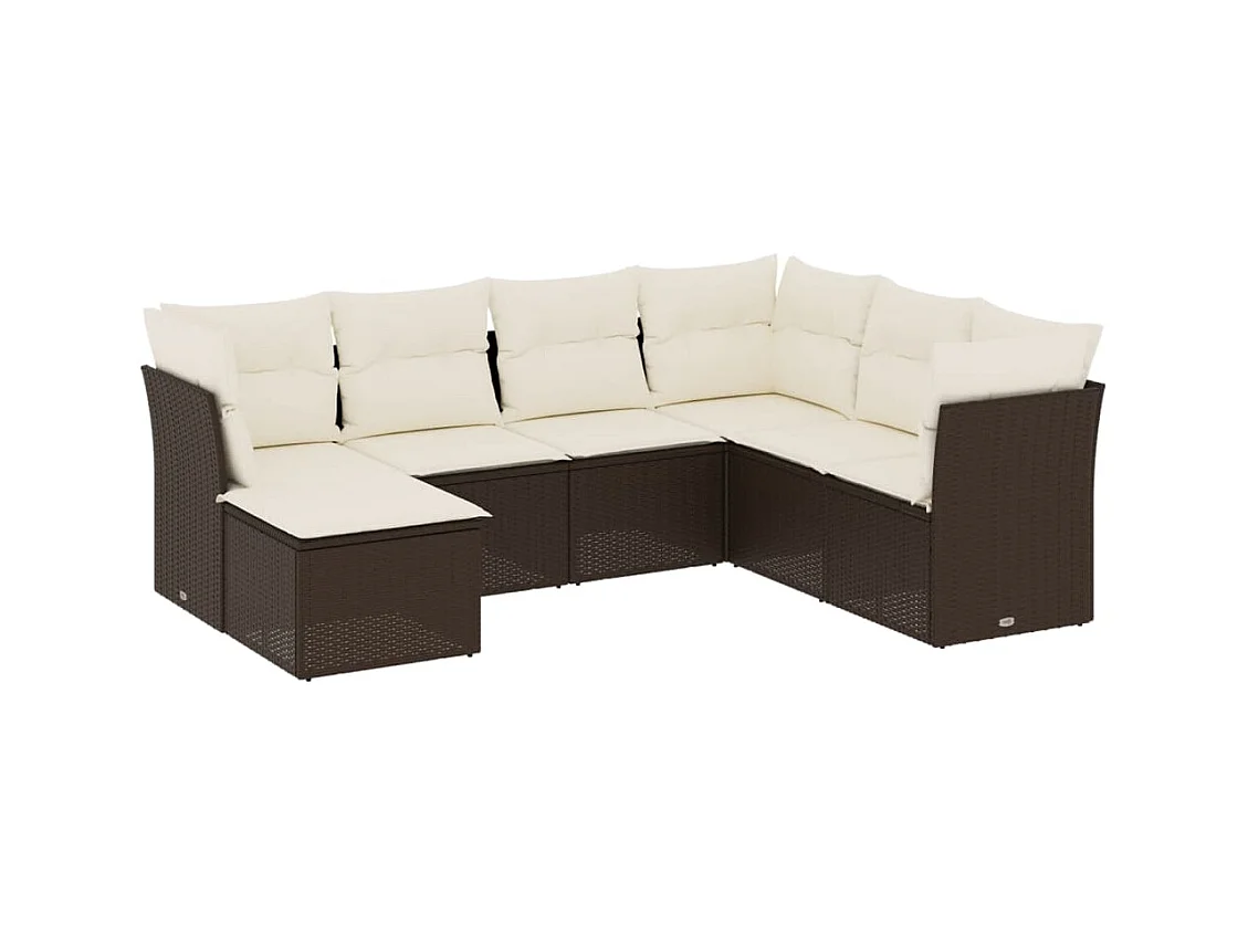 Salon de jardin avec coussins 7 pcs marron résine tressée
