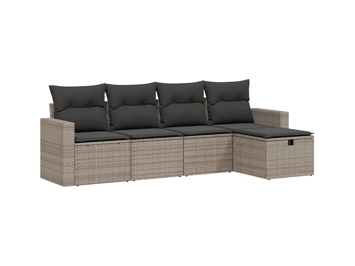 Salon de jardin 5 pcs avec coussins gris résine tressée