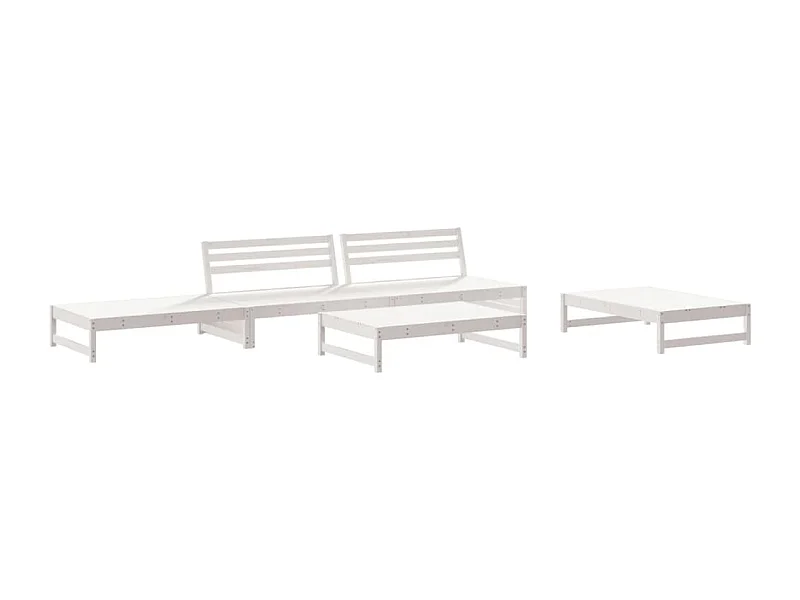 Salon de jardin 5 pcs blanc bois massif de pin