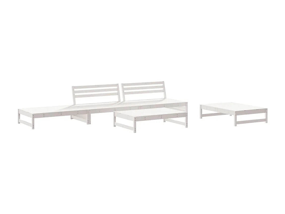 Salon de jardin 5 pcs blanc bois massif de pin