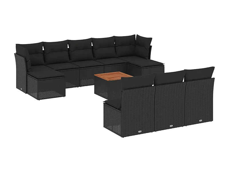 Salon de jardin 11 pcs avec coussins noir résine tressée
