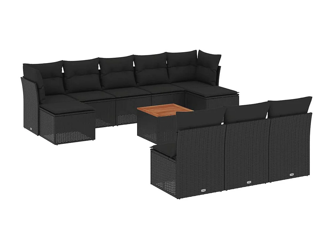 Salon de jardin 11 pcs avec coussins noir résine tressée