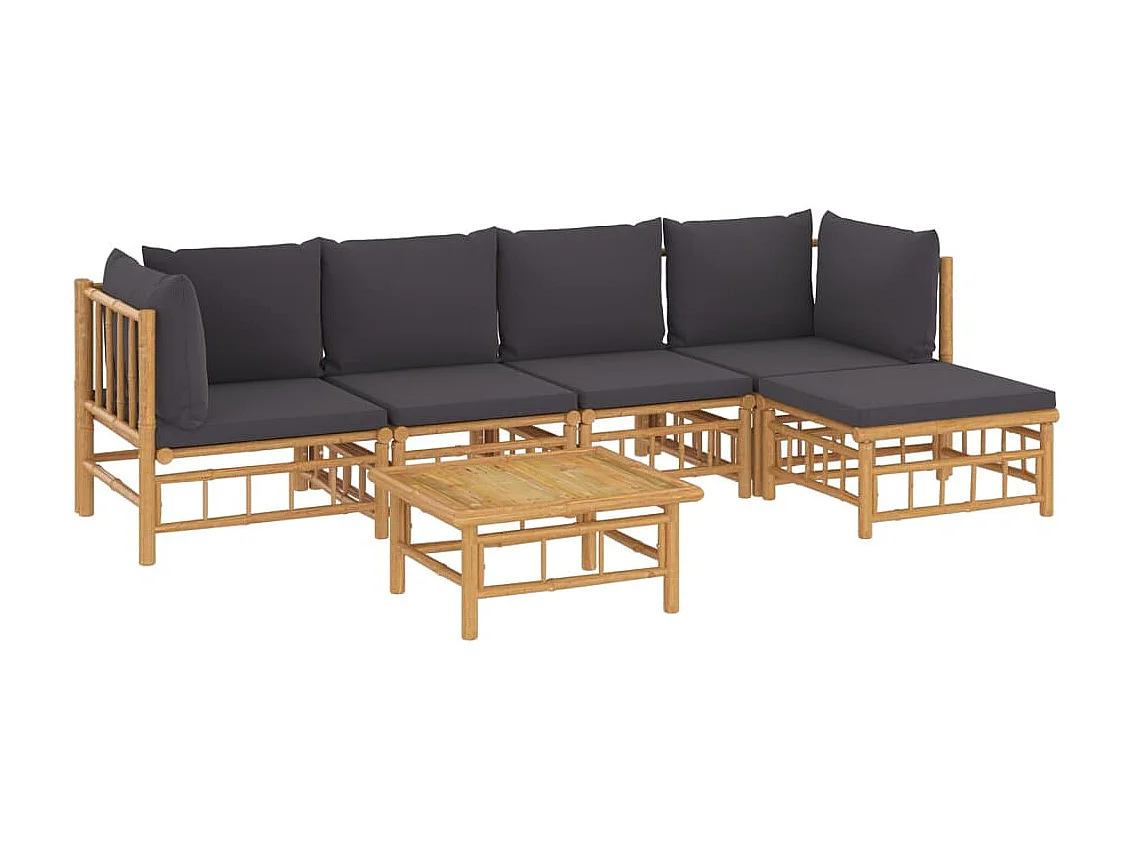 Salon de jardin 6 pcs avec coussins gris foncé bambou