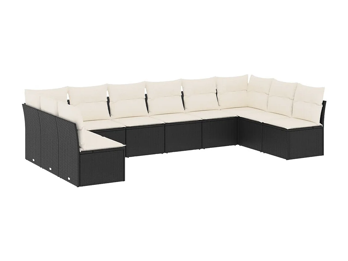 Salon de jardin 10 pcs avec coussins noir résine tressée
