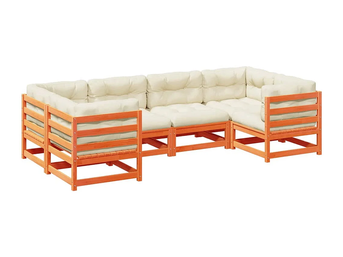 Salon de jardin 6 pcs avec coussins cire marron bois pin massif