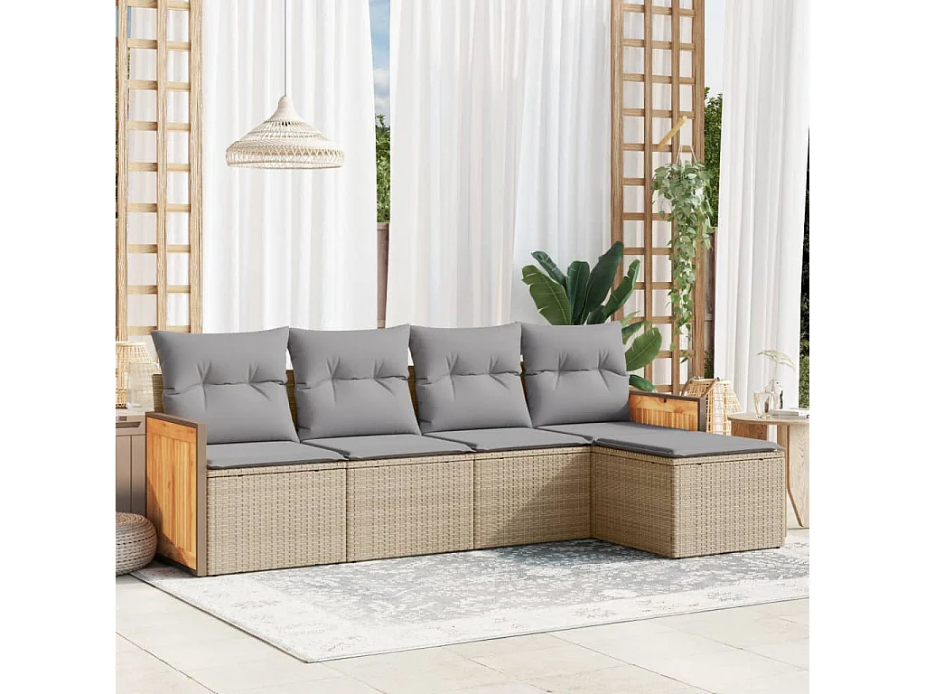 Salon de jardin avec coussins 5 pcs beige résine tressée