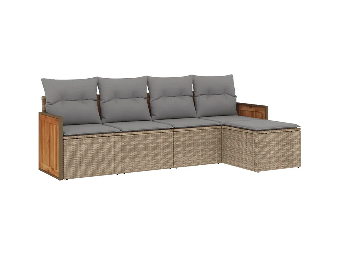 Salon de jardin avec coussins 5 pcs beige résine tressée