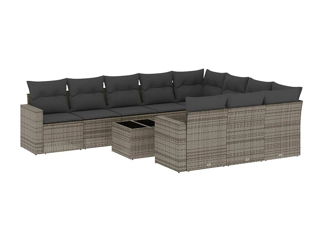 Salon de jardin 11 pcs avec coussins gris résine tressée