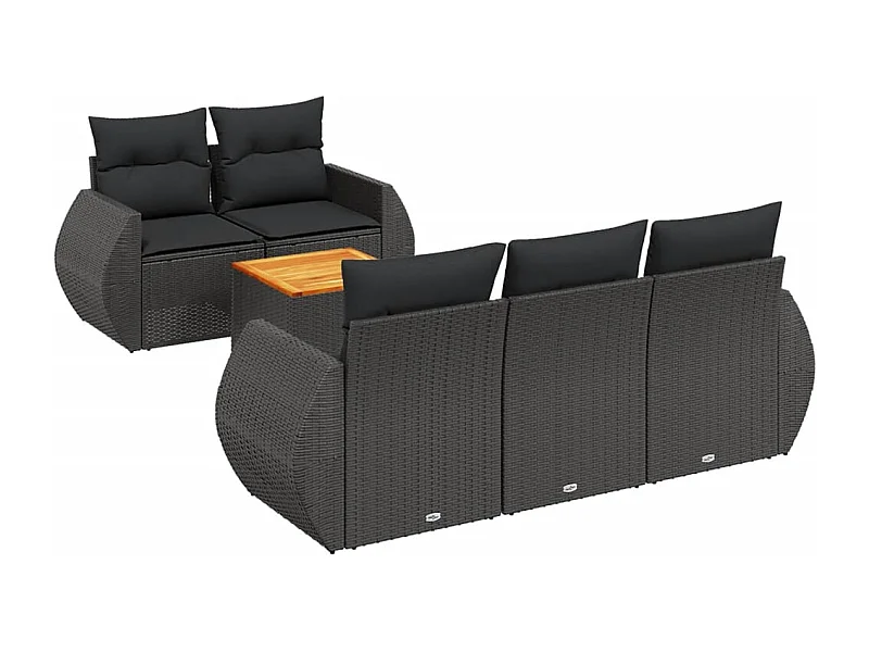 Salon de jardin 6 pcs avec coussins noir résine tressée