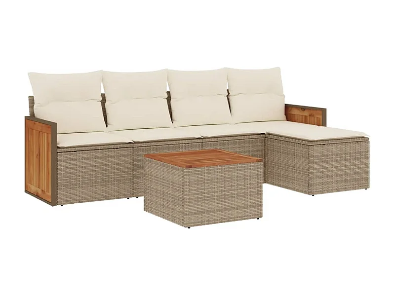 Salon de jardin avec coussins 6 pcs beige résine tressée