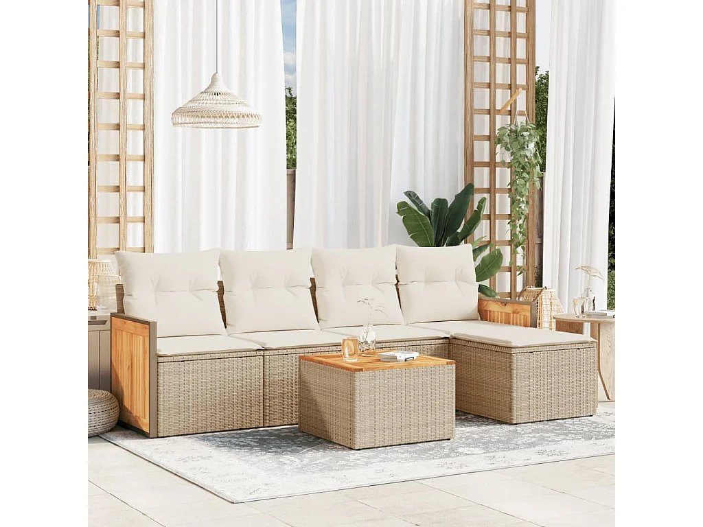 Salon de jardin avec coussins 6 pcs beige résine tressée