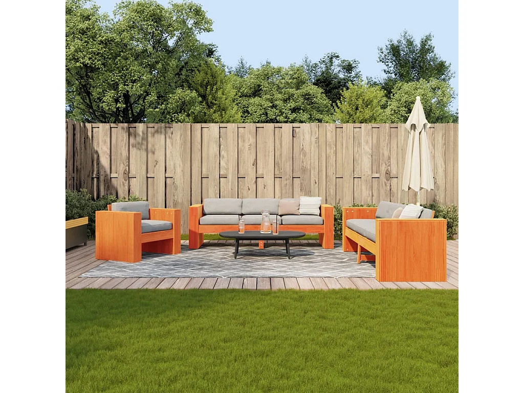 Salon de jardin 2 pcs marron bois de pin massif