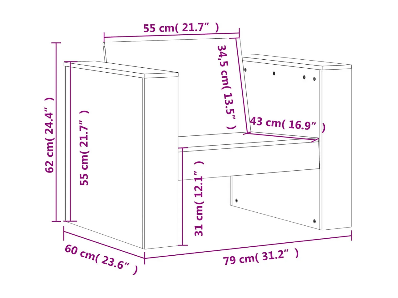Salon de jardin 2 pcs marron bois de pin massif