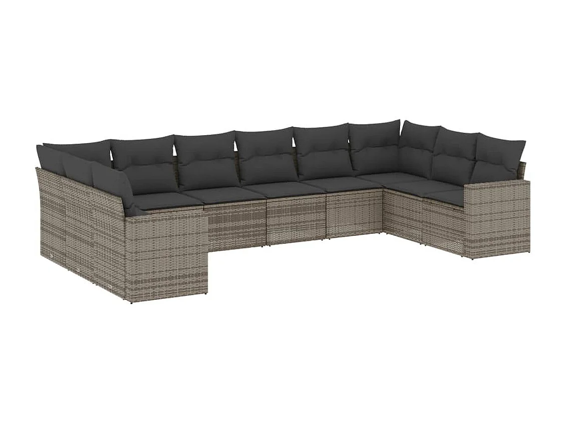Salon de jardin avec coussins 10 pcs gris résine tressée