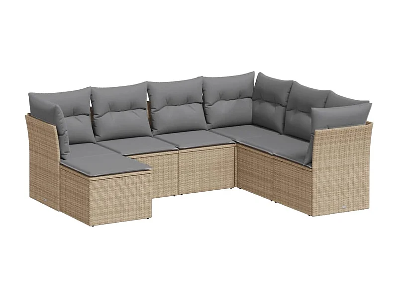 Salon de jardin avec coussins 7 pcs beige résine tressée