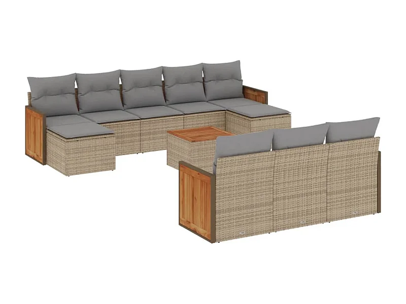 Salon de jardin 11 pcs avec coussins beige résine tressée