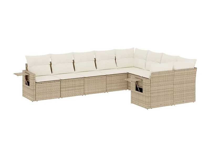 Salon de jardin avec coussins 9 pcs beige résine tressée