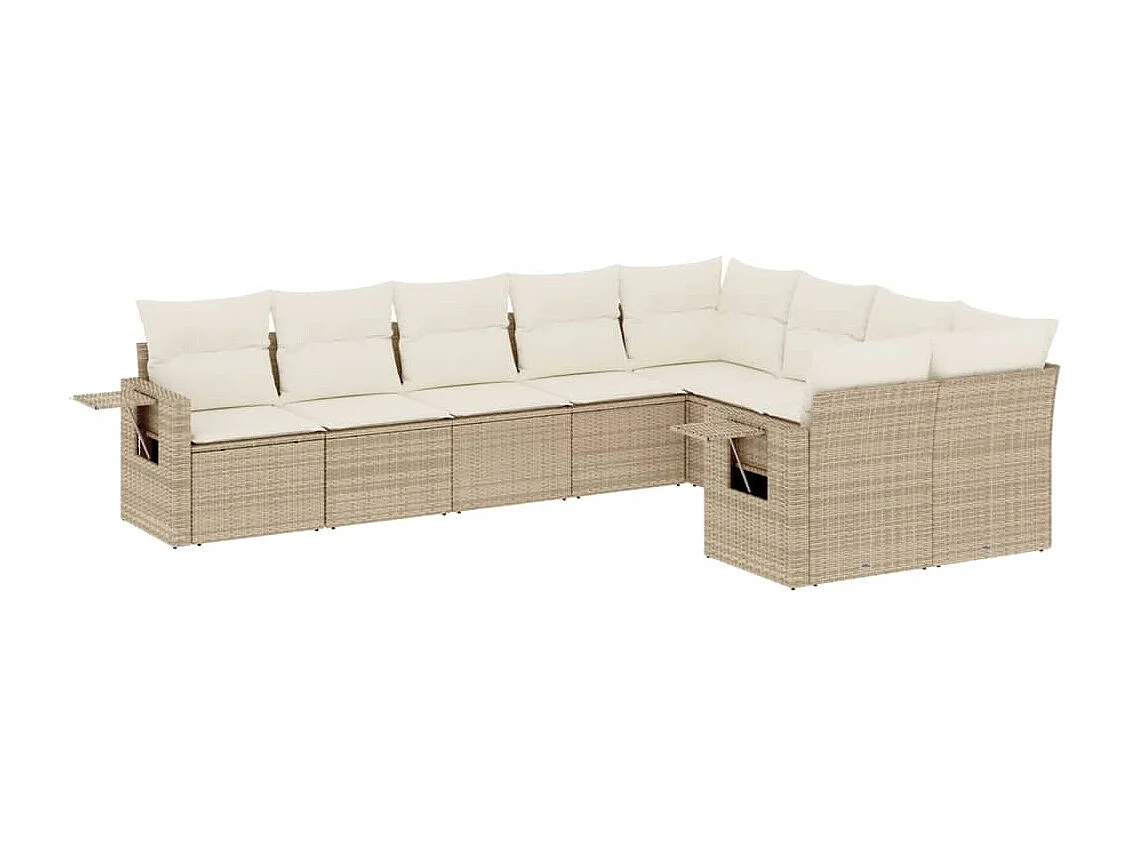 Salon de jardin avec coussins 9 pcs beige résine tressée