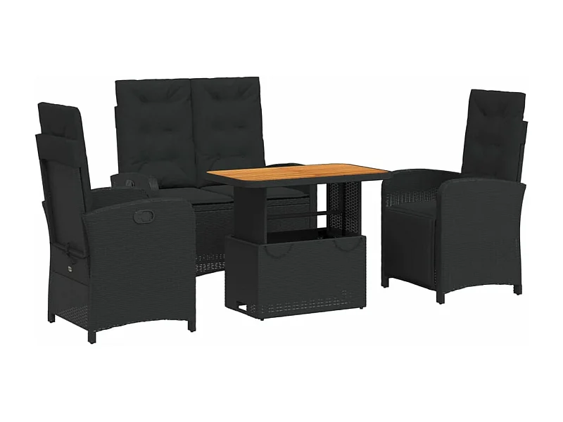 Ensemble à manger de jardin 4 pcs avec coussins noir