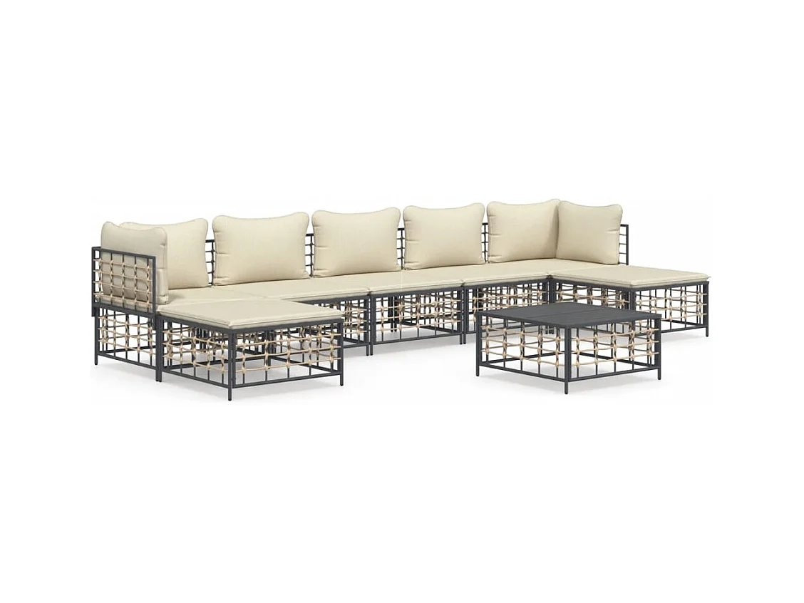 Salon de jardin 8 pcs avec coussins anthracite résine tressée