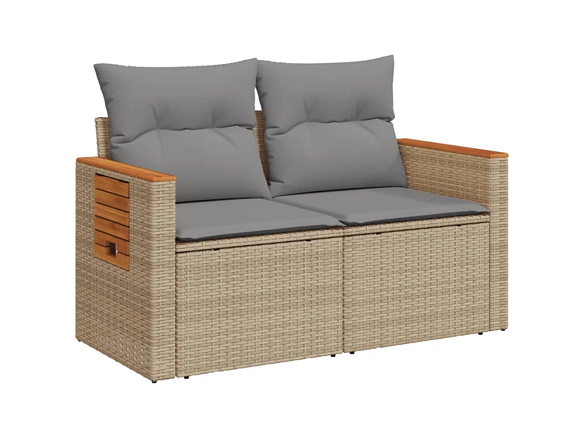 Canapé de jardin avec coussins 2 places beige résine tressée