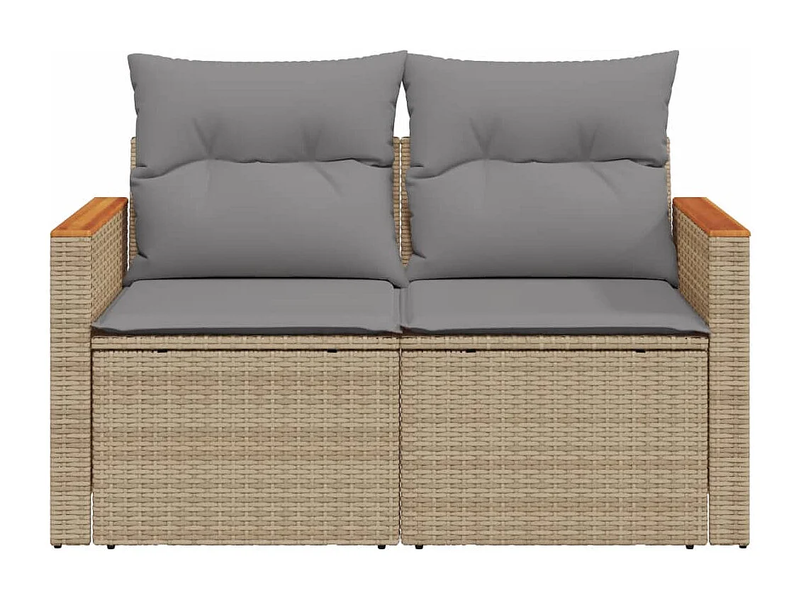 Canapé de jardin avec coussins 2 places beige résine tressée