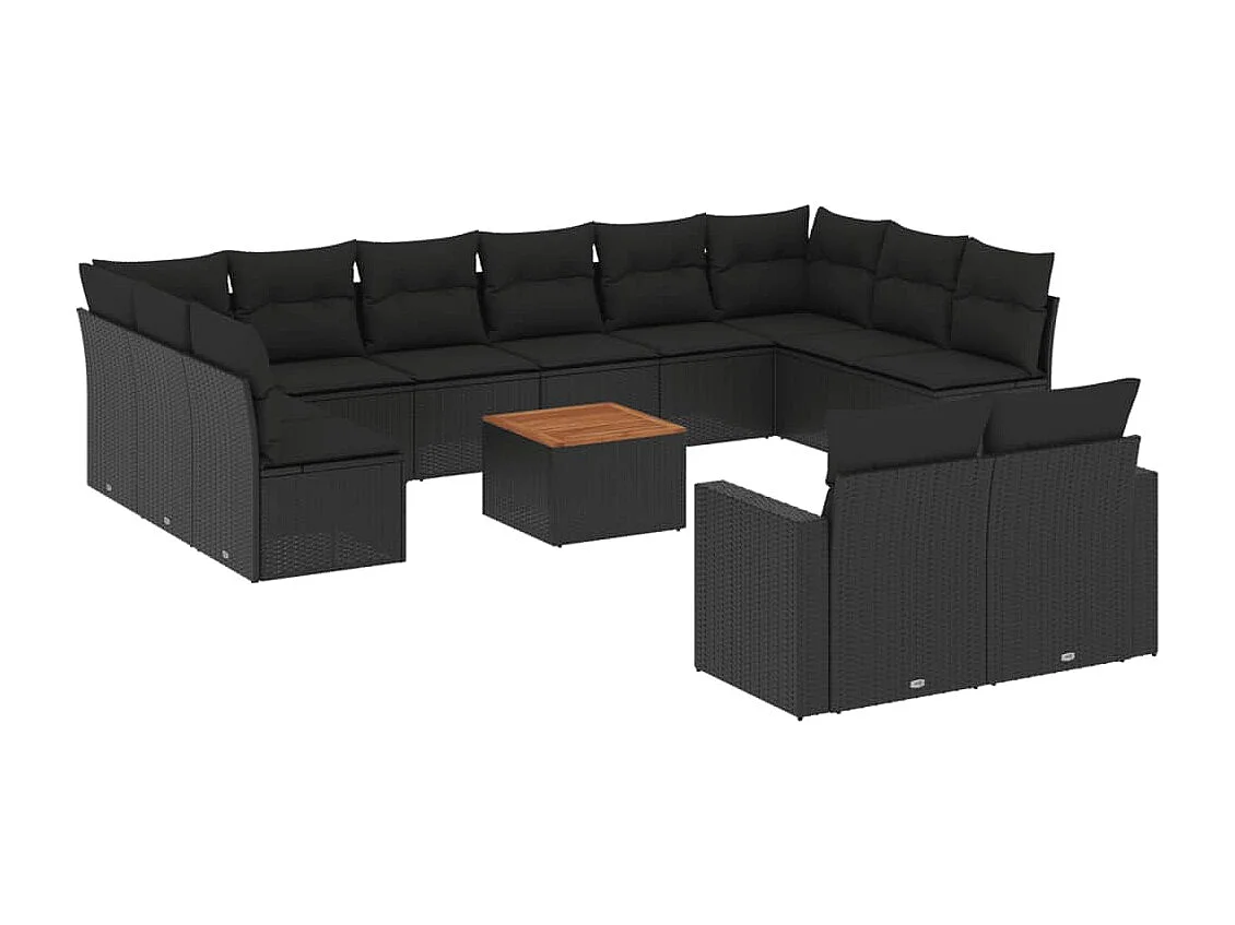 Salon de jardin avec coussins 13 pcs noir résine tressée