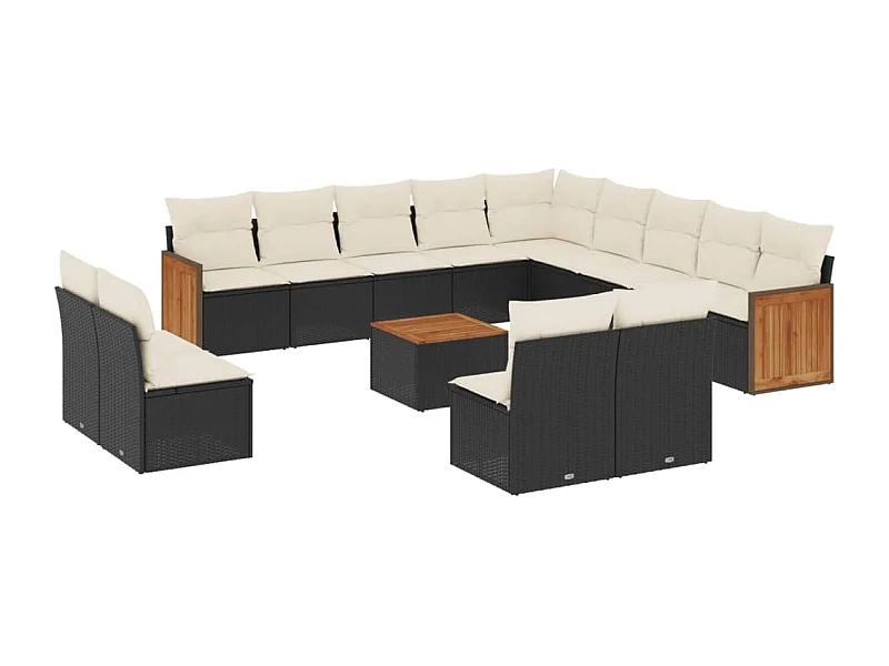 Salon de jardin avec coussins 14 pcs noir résine tressée