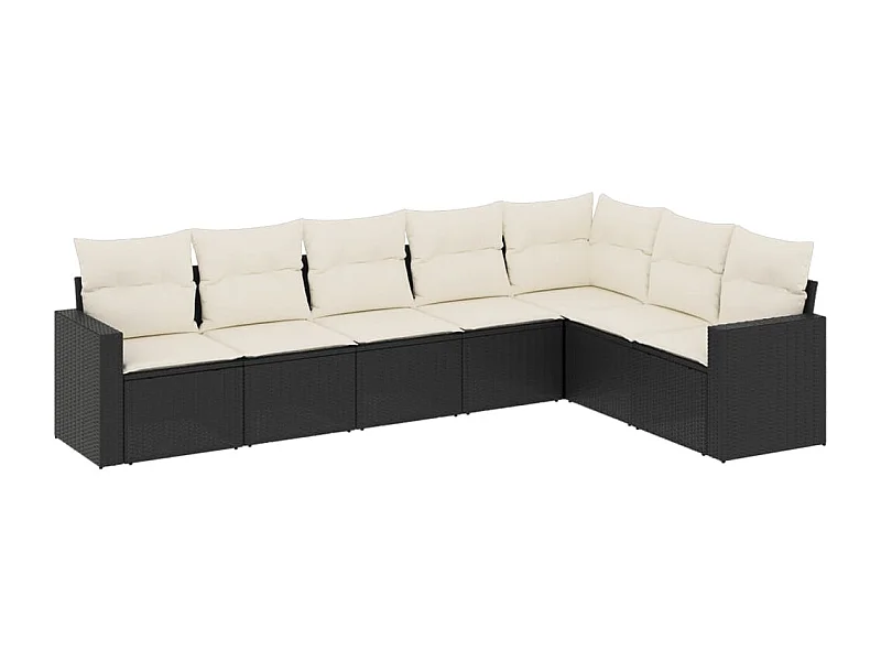 Salon de jardin 7 pcs avec coussins noir résine tressée